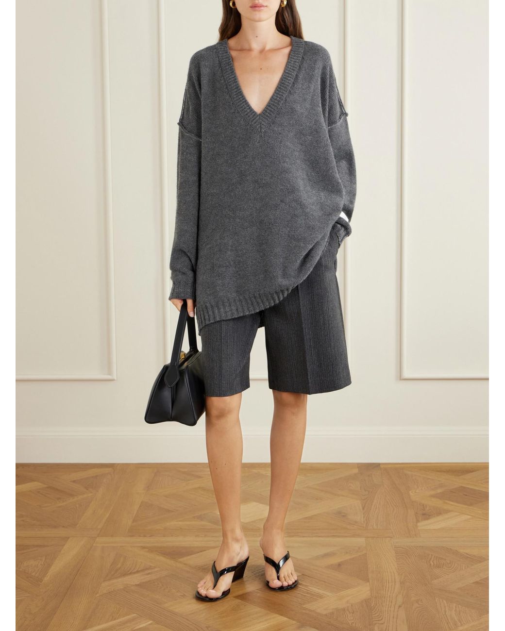 MM6 by Maison Margiela Gray Logo Patch V-Neck Jumper