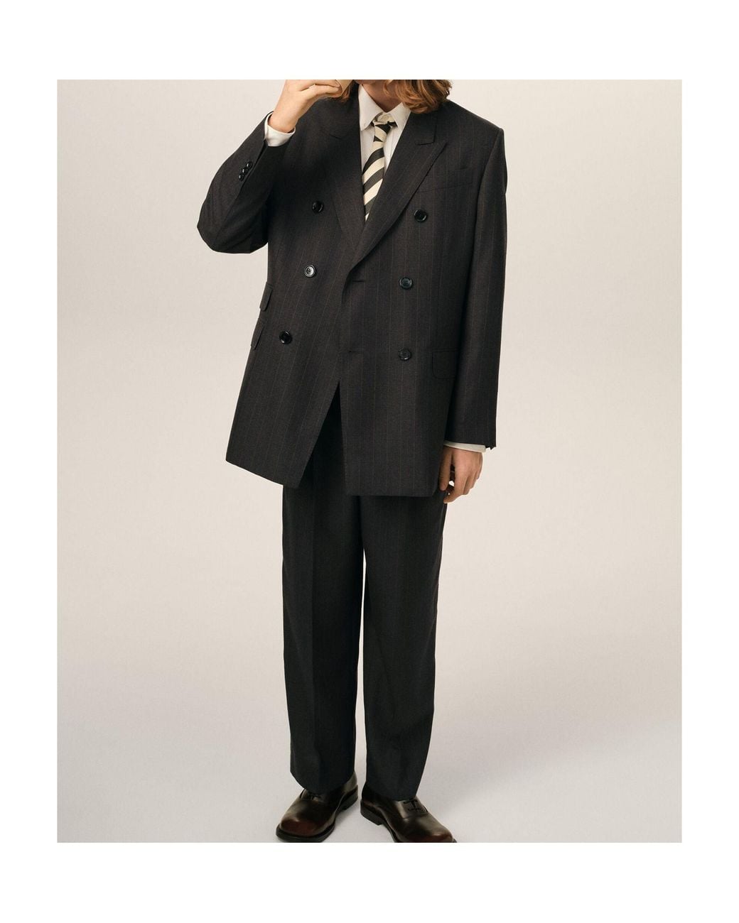 AMI Black Ami High-Waisted Carrot-Fit Striped Trousers for men