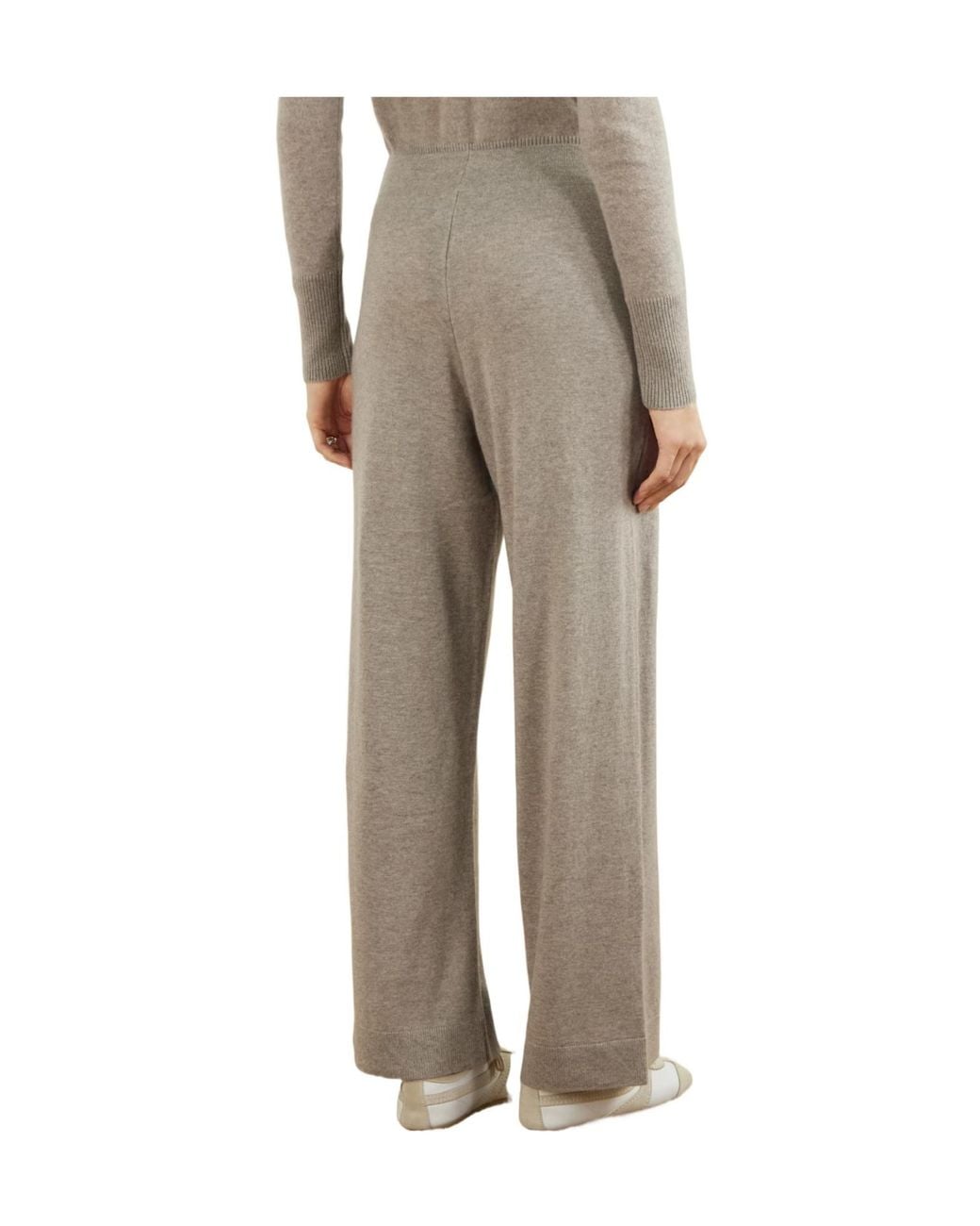 LeKasha Gray Ribbed Organic Cashmere Wide-Leg Pants