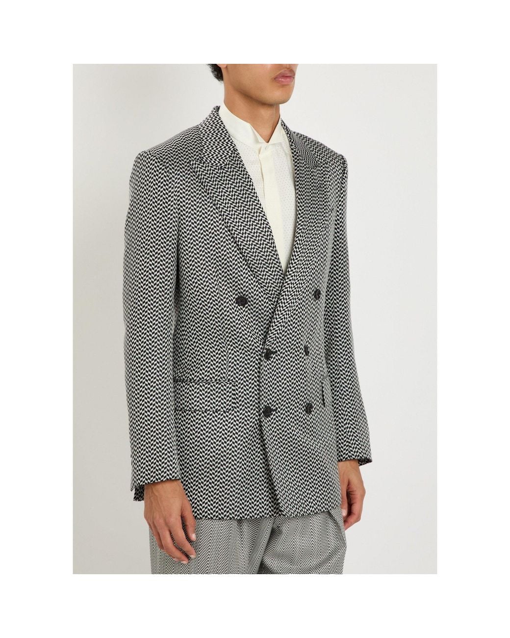 Tom Ford Gray Houndstooth Double-Breasted Blazer for men