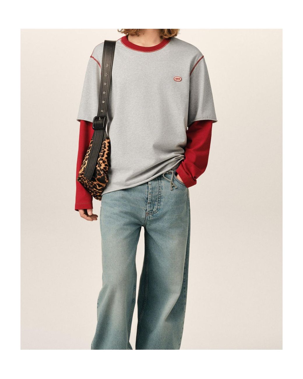 AMI White Ami Ami Patch Double Sleeve T-Shirt for men