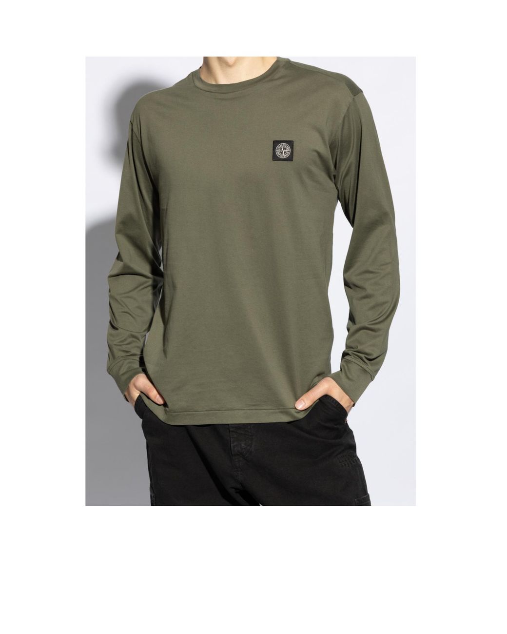 Stone Island Green Compass-Patch Crewneck T-Shirt for men