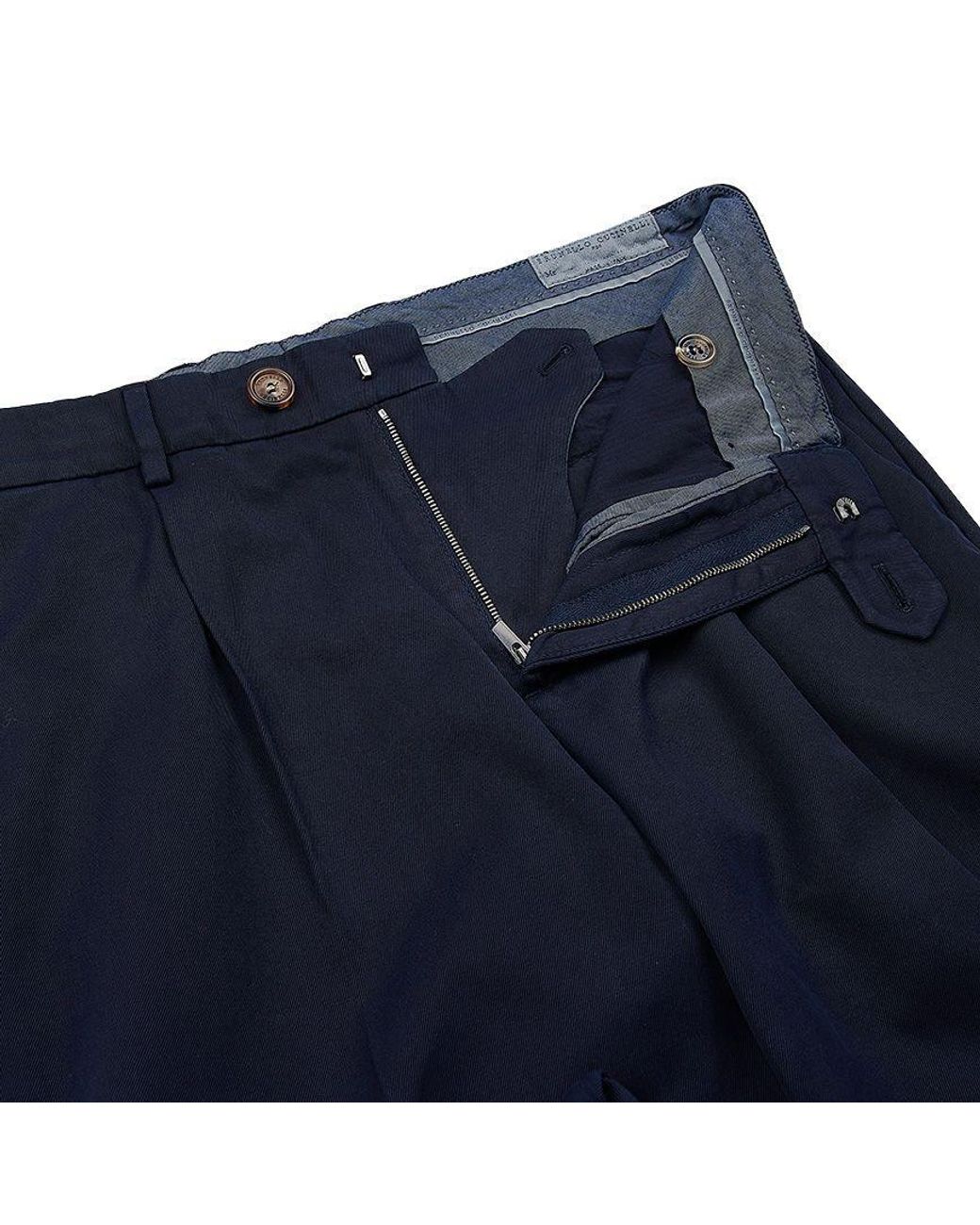 Brunello Cucinelli Blue Leisure-Fit Pleated Gabardine Trousers for men