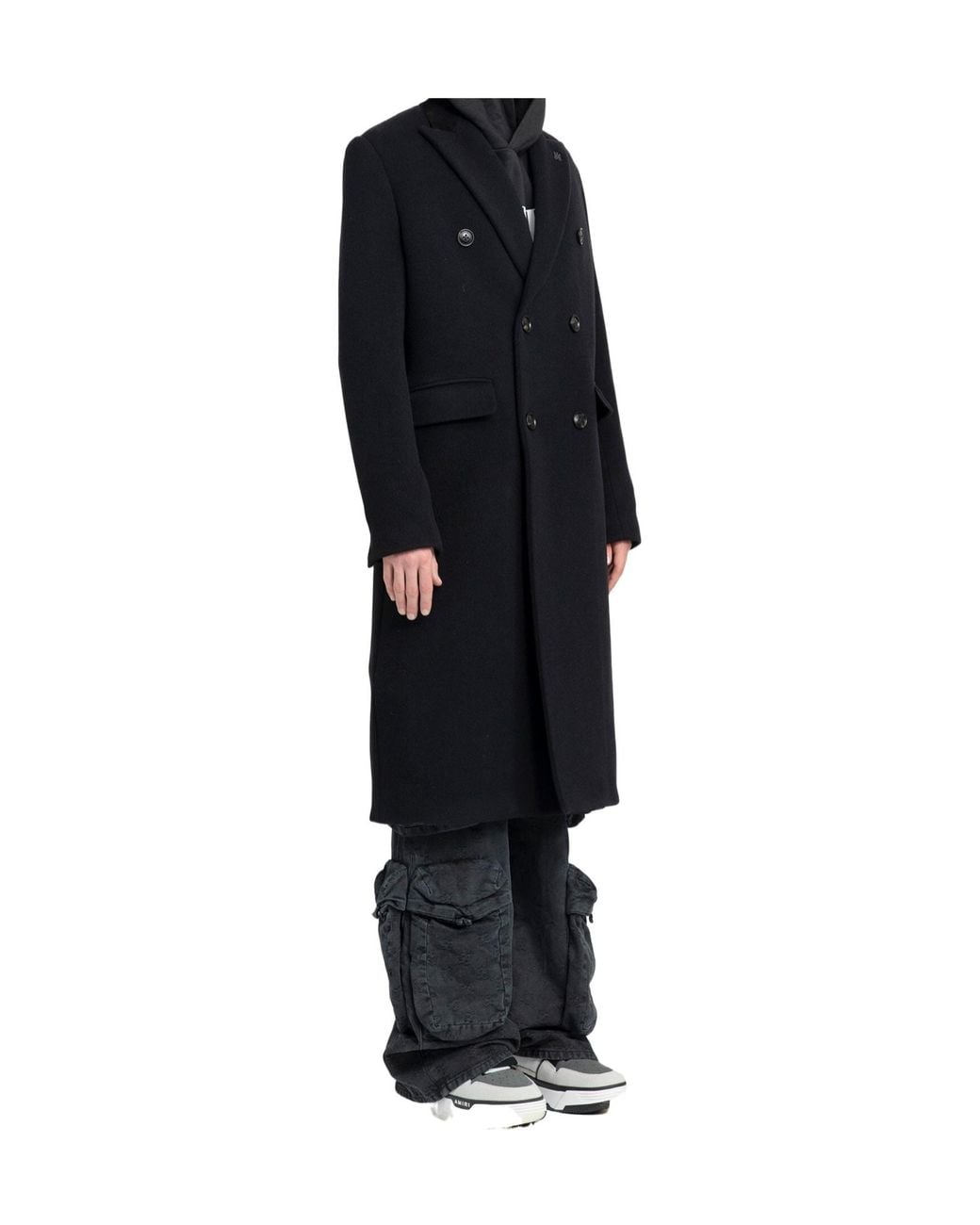 Amiri Black Double-Breasted Long Coat for men