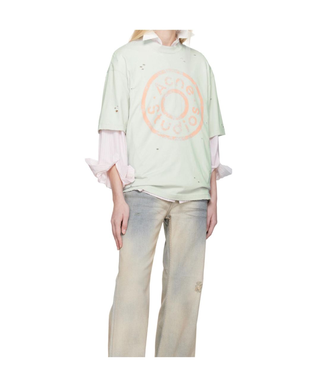 Acne White Logo Printed Crewneck T-Shirt for men