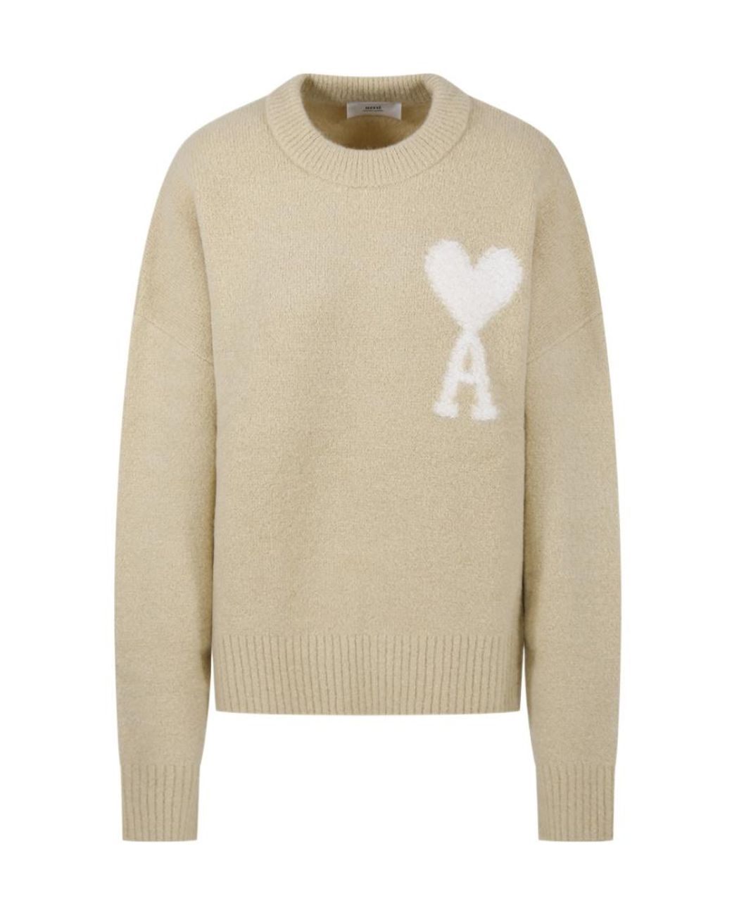AMI Natural Ami De Coeur Logo Detailed Knitted Jumper for men