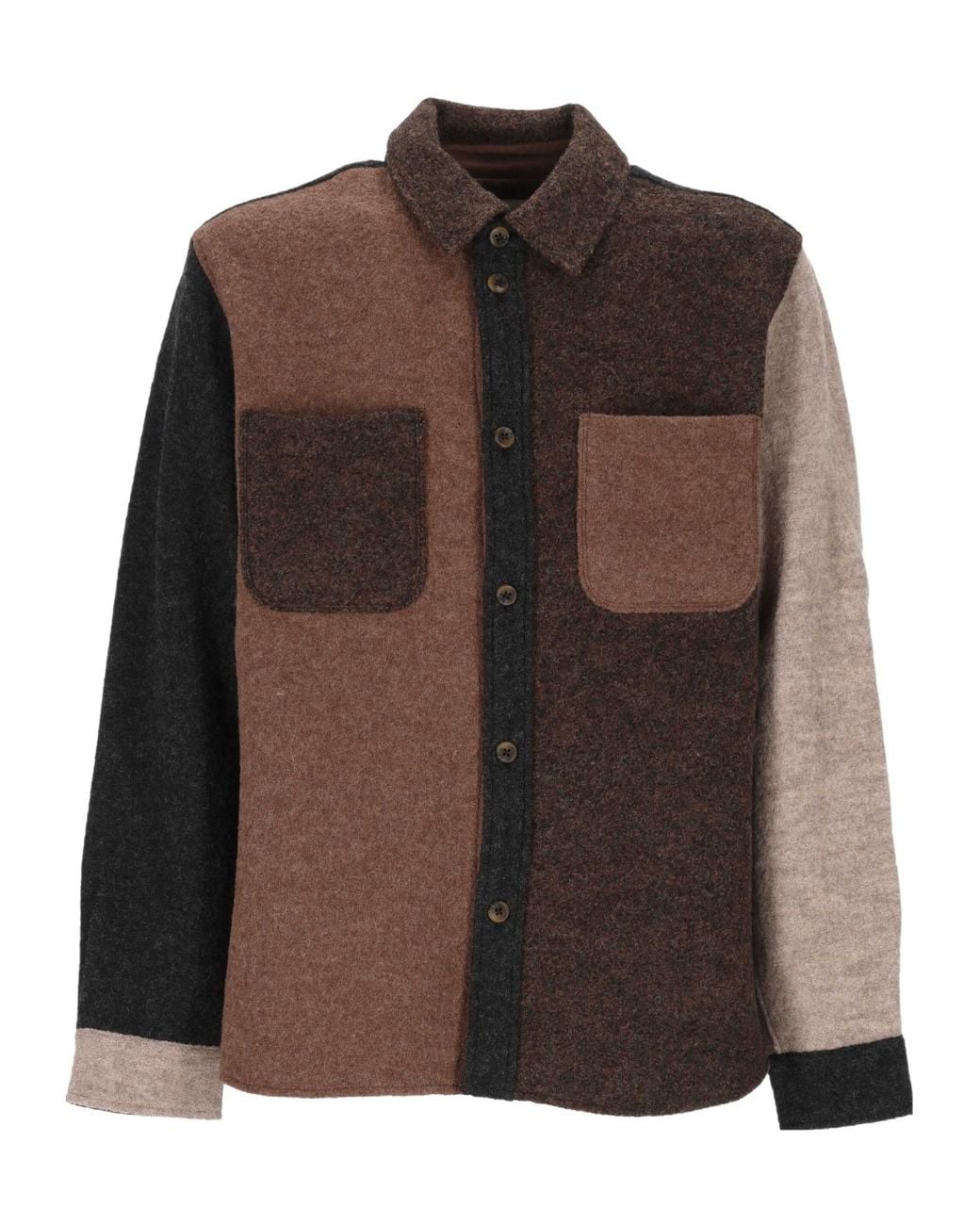 Les Deux Brown Colour-Block Wool Overshirt for men