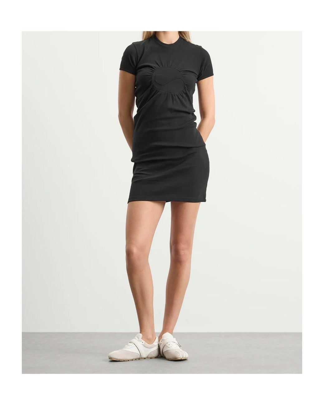 Coperni Black Crewneck Gathered Mini Dress