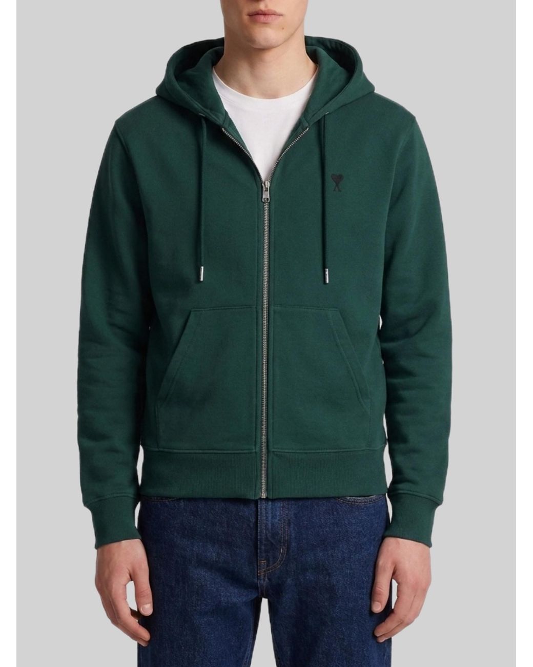 AMI Green Ami Ami De Coeur Zip-Up Hoodie for men