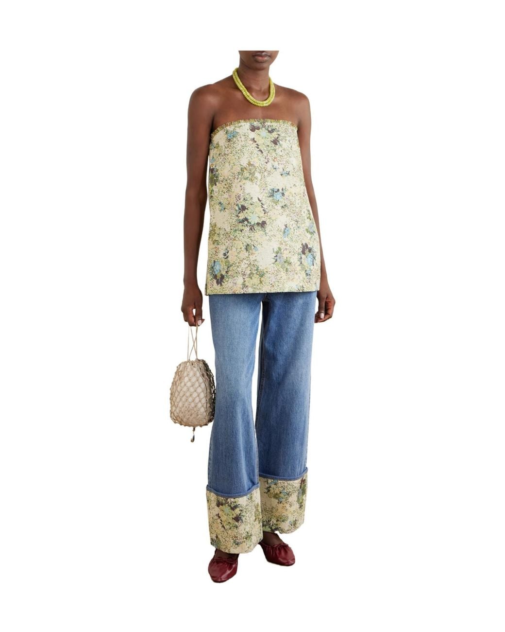 ALÉMAIS Natural Whitney Strapless Floral-Jacquard Bustier Top