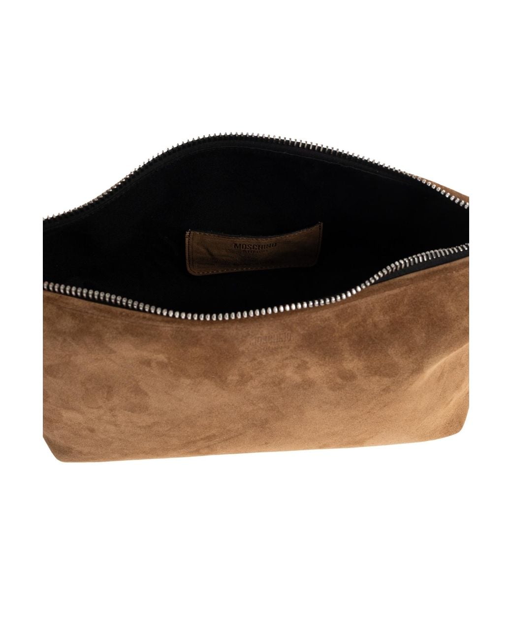 Moschino Brown Suede Zip Shoulder Bag for men