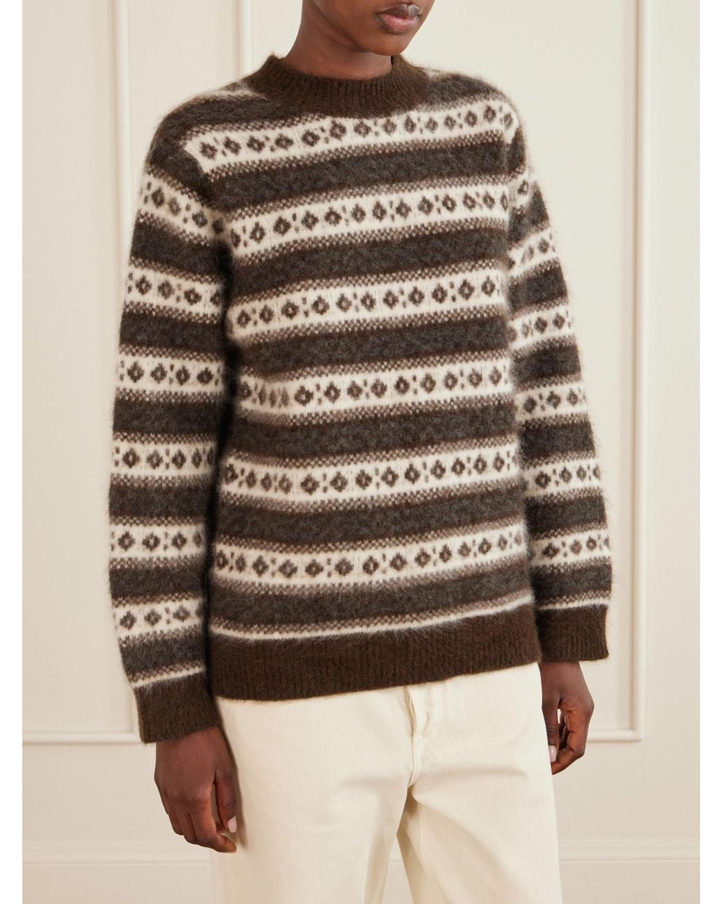 Doen Brown Striped Intarsia-Knit Wool Sweater
