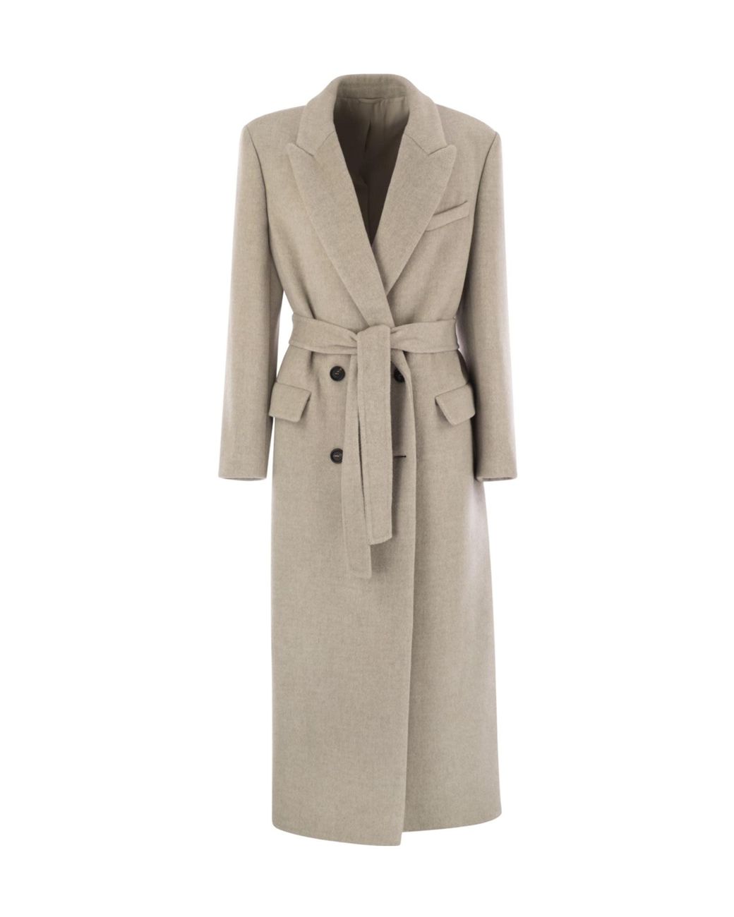 Brunello Cucinelli Natural Double-Breasted Long Sleeved Coat