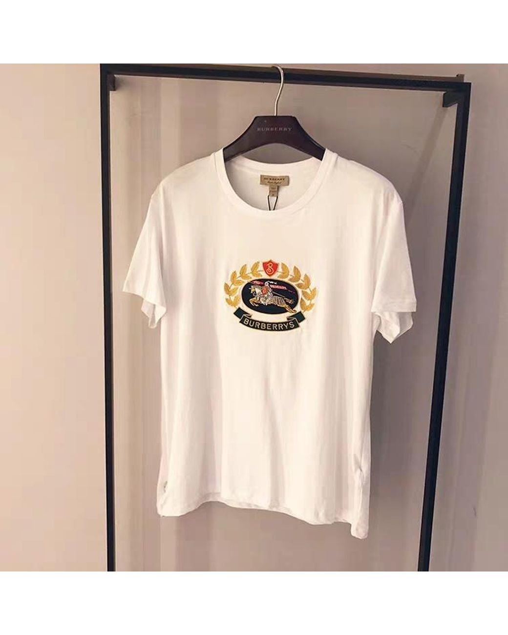 Burberry White Equestrian Knight Logo Embroidered T-Shirt