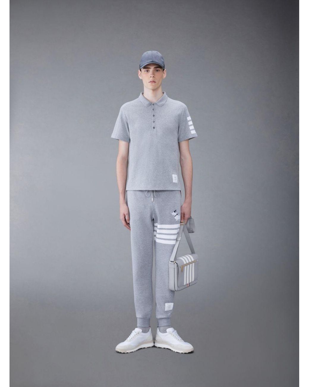 Thom Browne White Bar Short Sleeve Polo Shirt for men