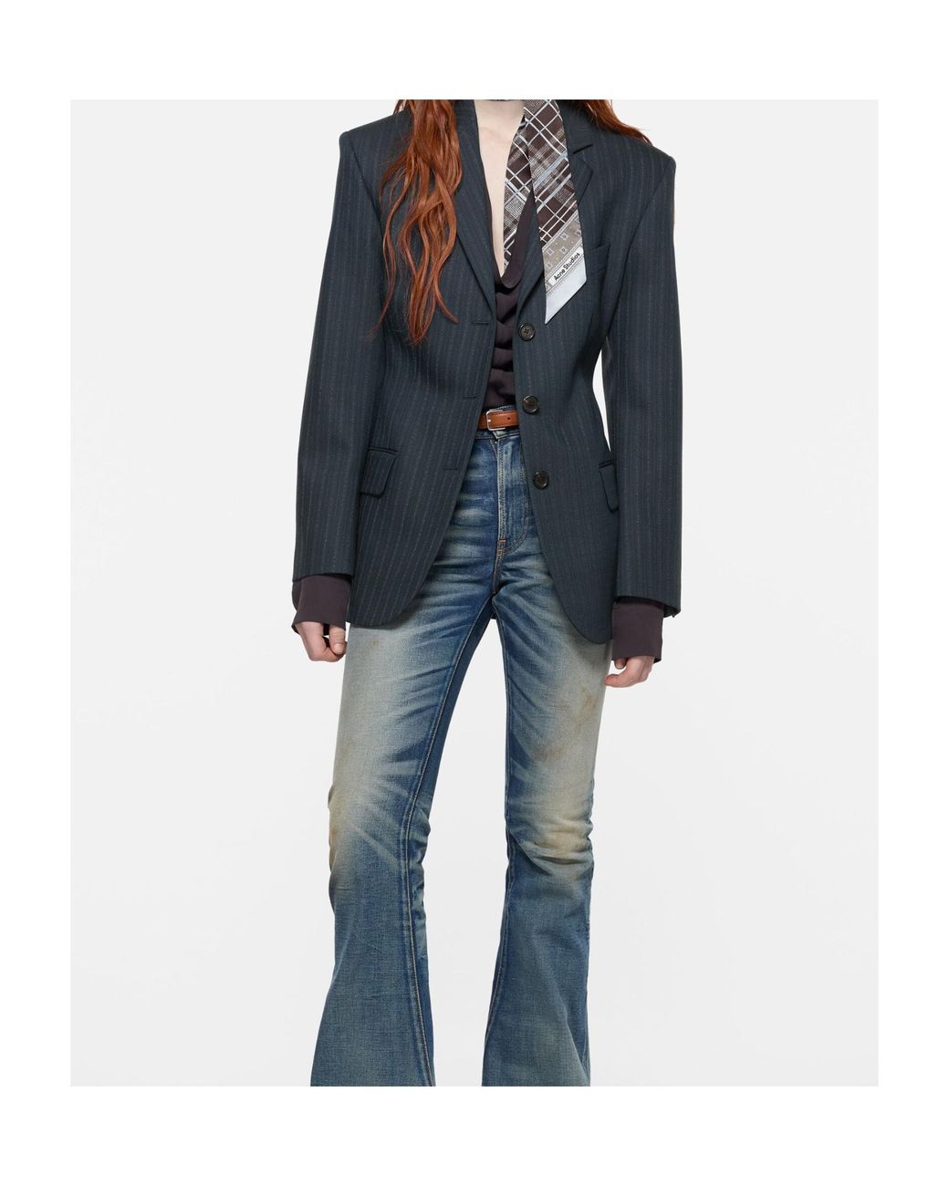 Acne Blue Pinstripe Wool Suit Jacket