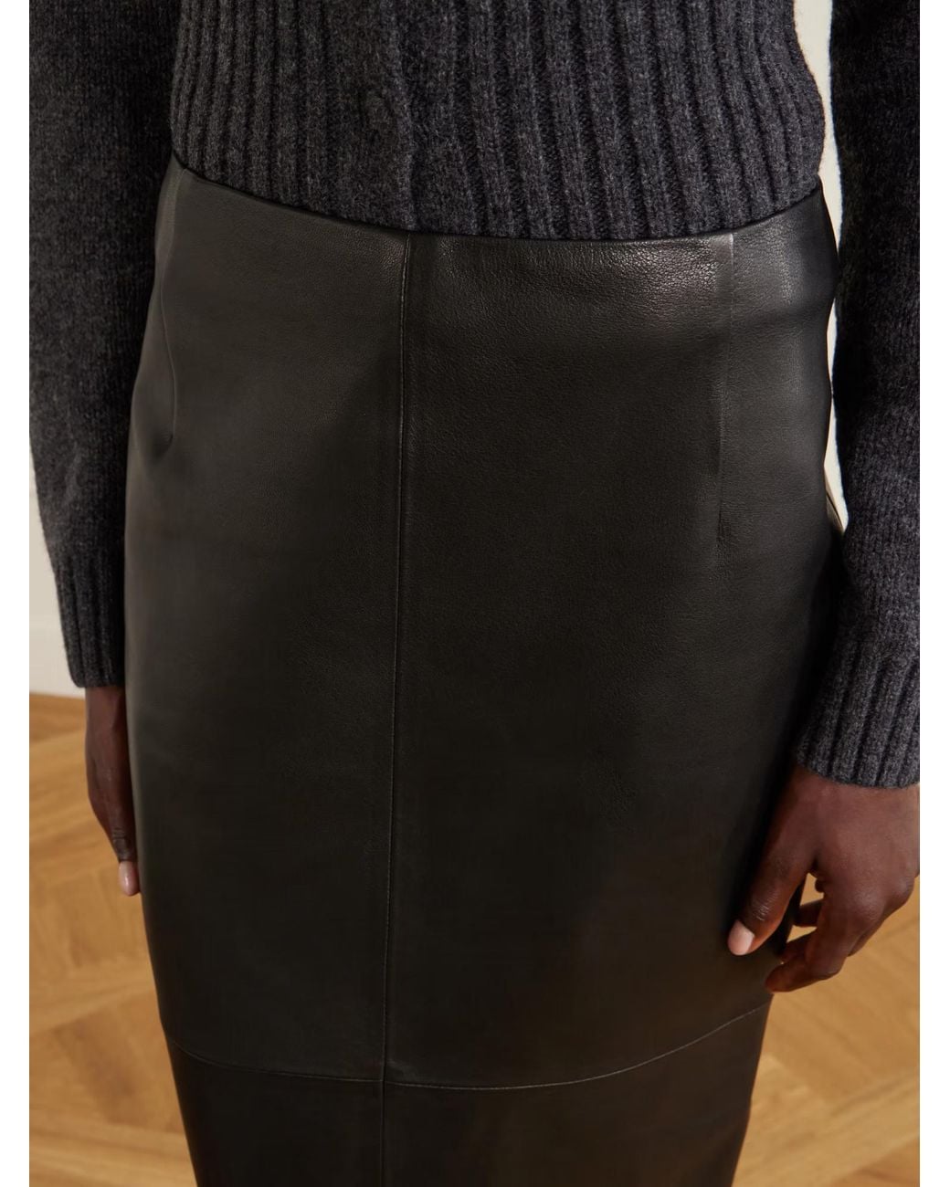 Nour Hammour Black Selly Paneled Leather Maxi Skirt