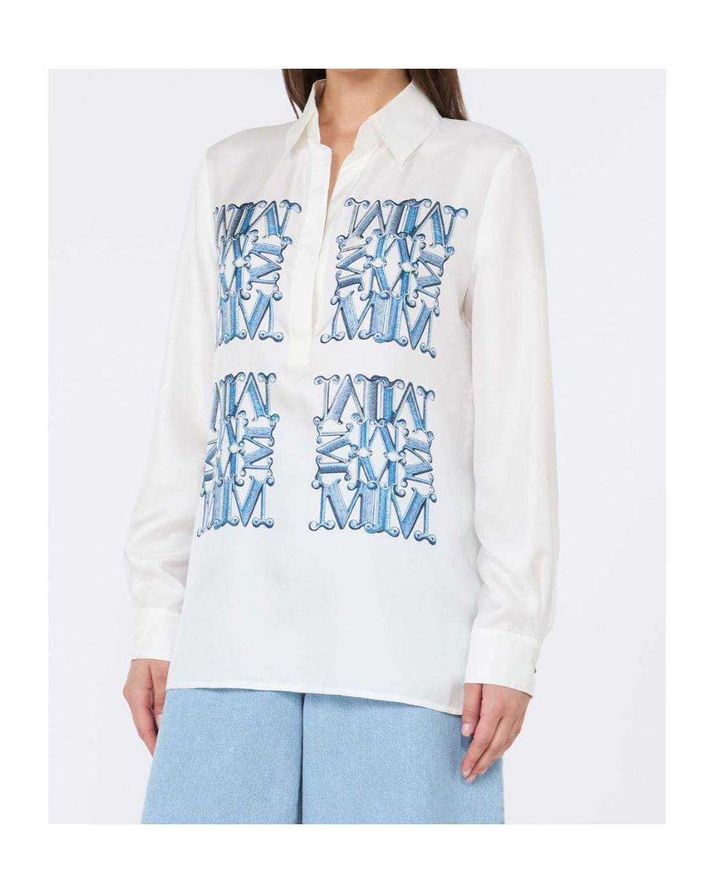 Max Mara Blue Filtro Logo Printed Button-Up Shirt