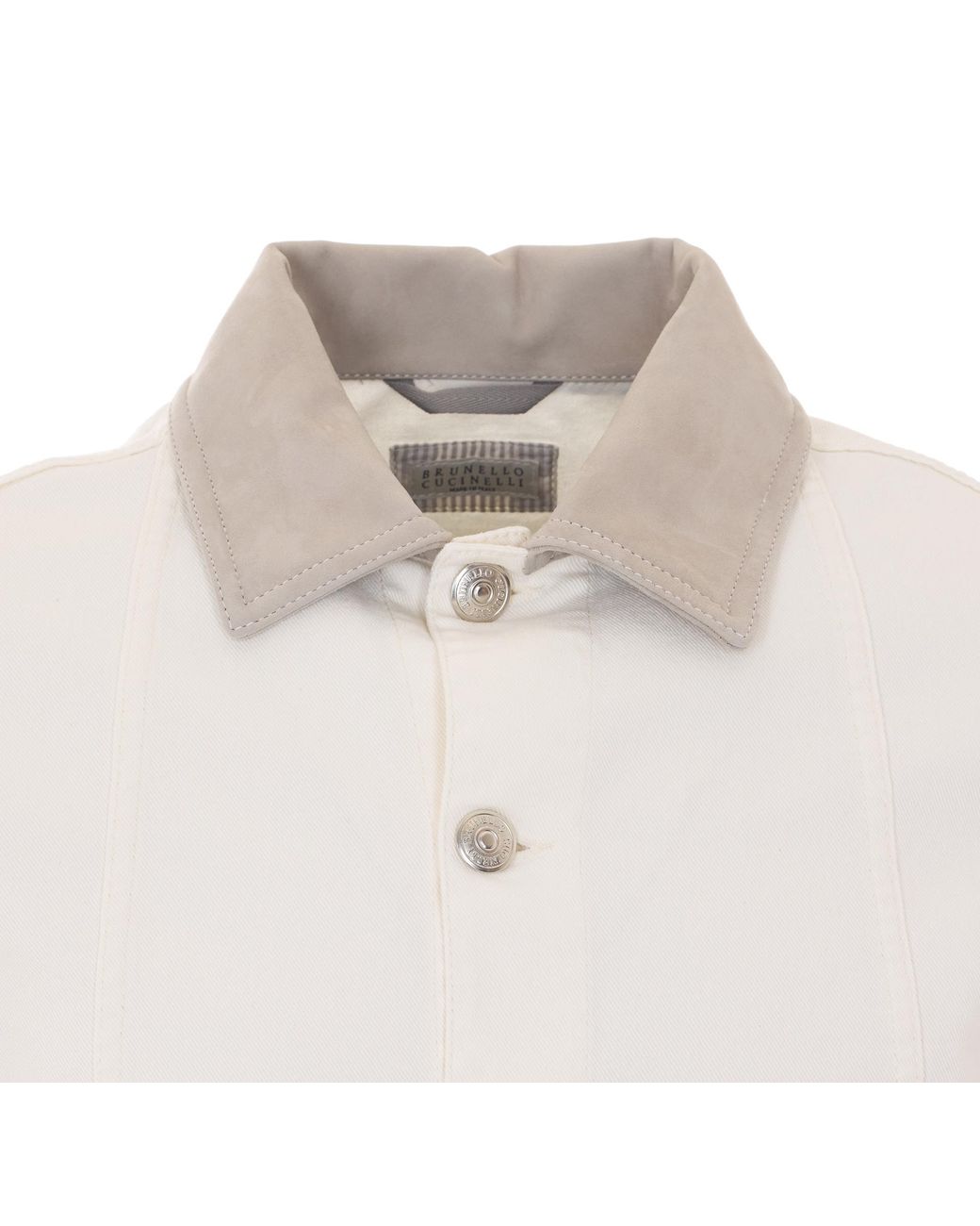 Brunello Cucinelli White Buttoned Denim Jacket for men