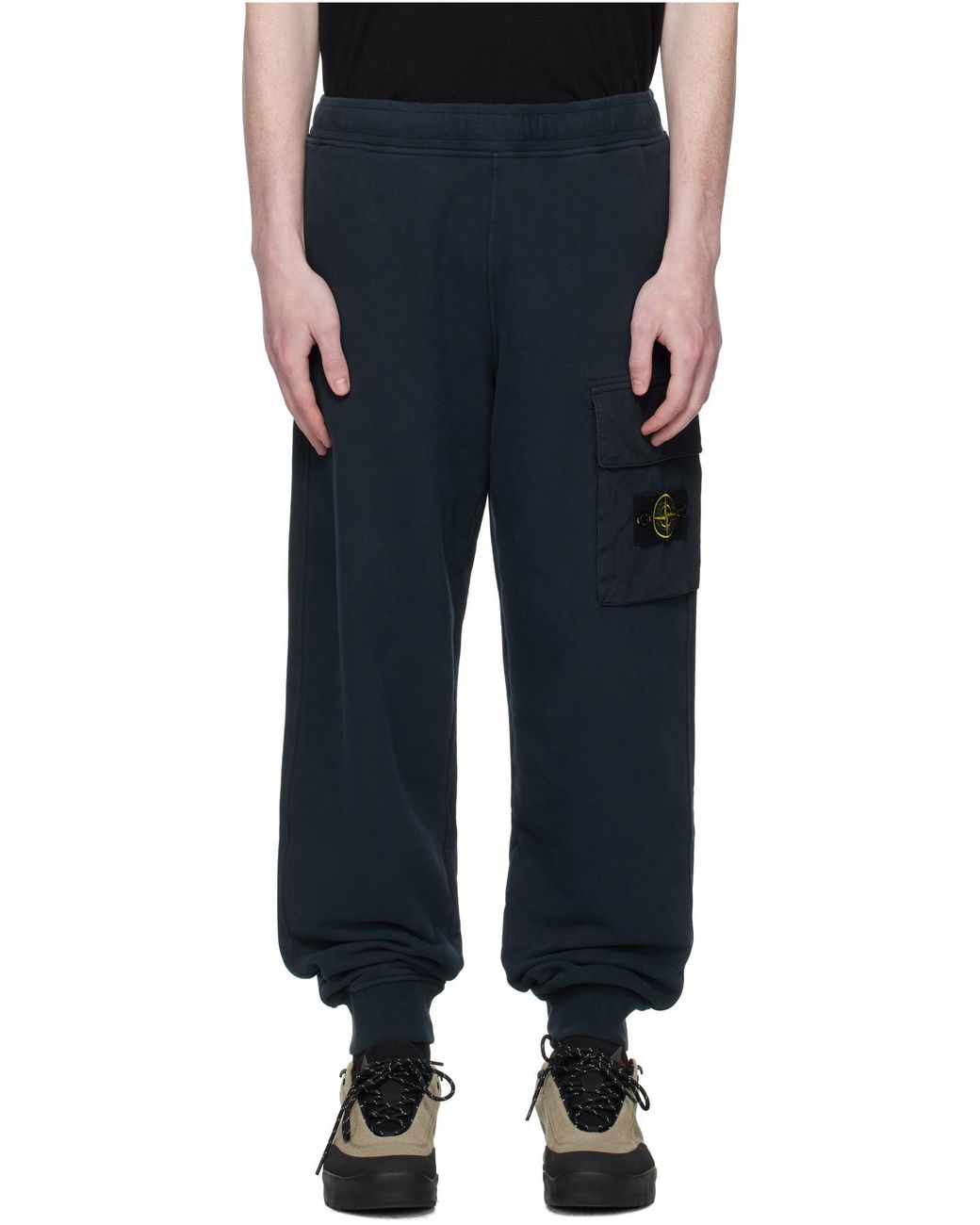 Stone Island Blue Logo Patch Tapered Leg Pants for men