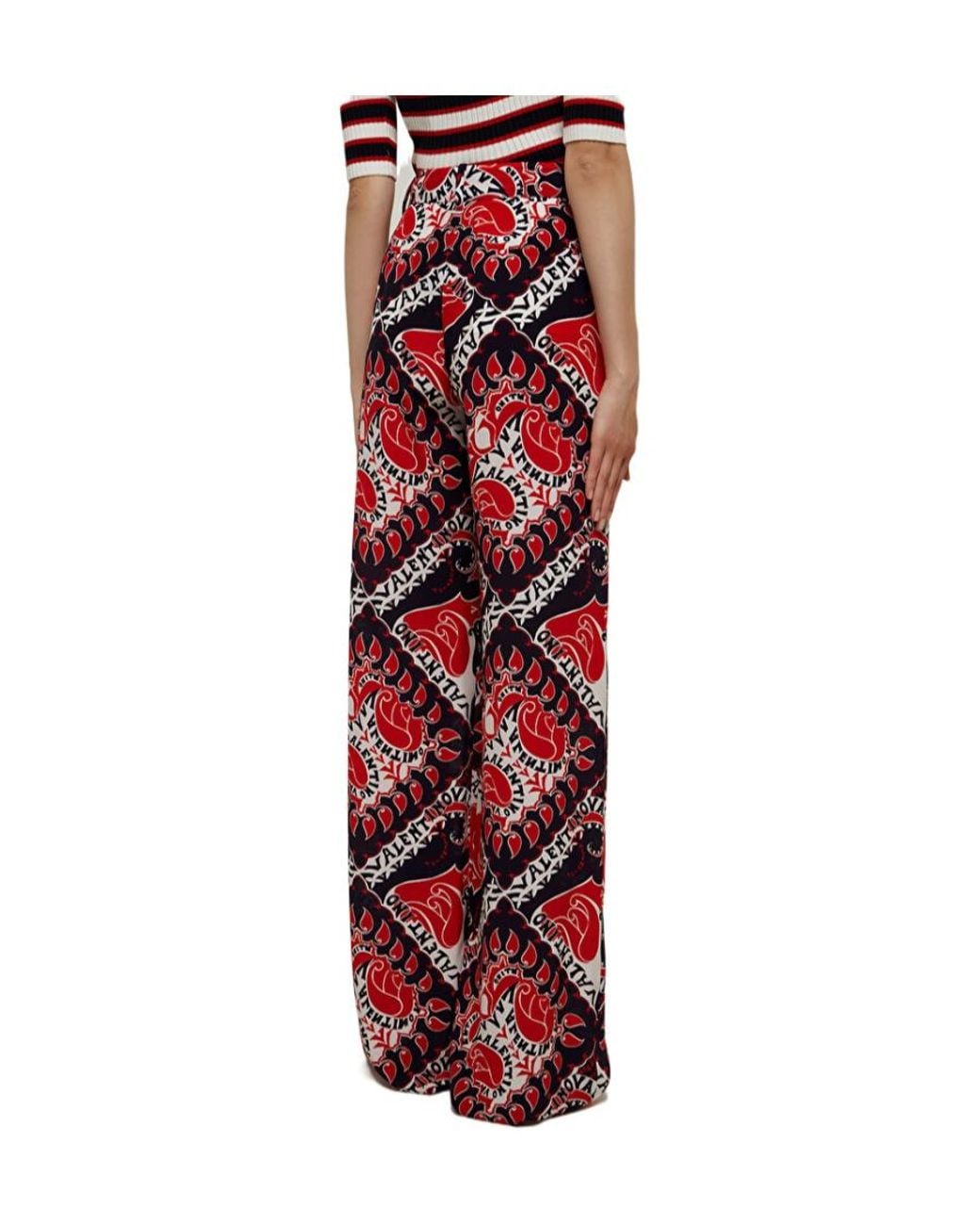 Valentino Red All-Over Printed Straight Leg Trousers