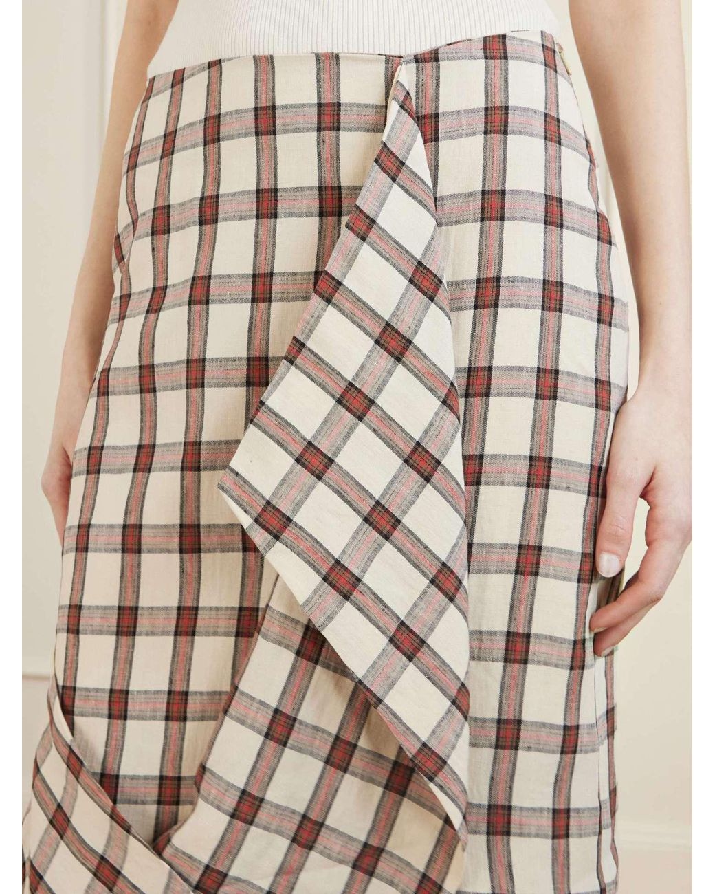 Rohe White Draped Check Midi Skirt