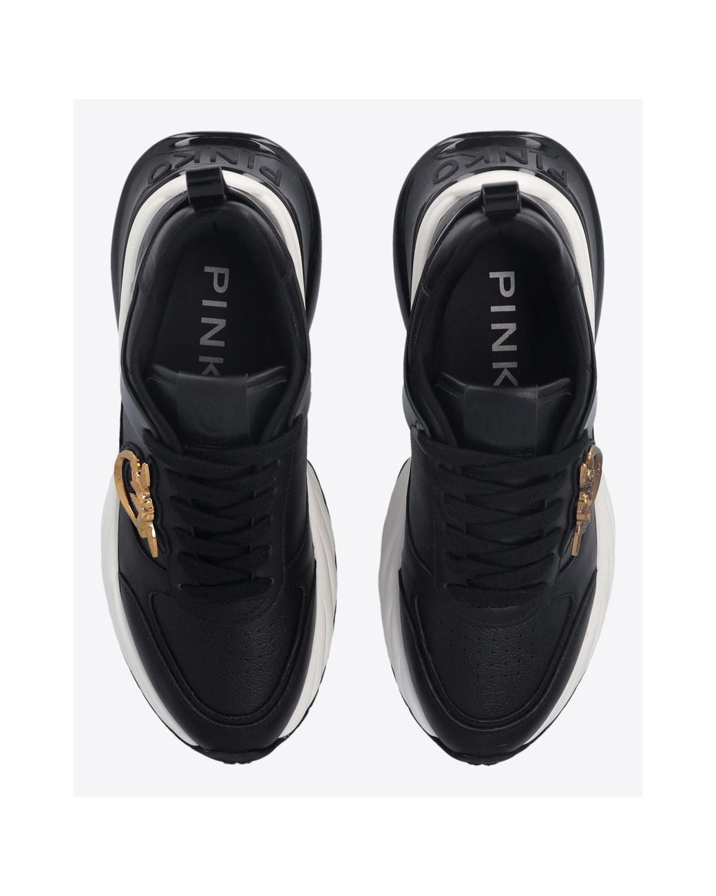 Pinko Black Logo Plaque Round Toe Sneakers