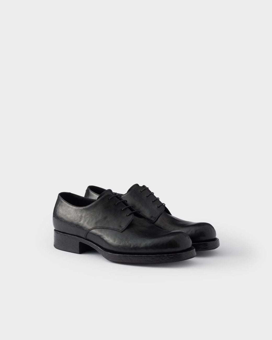 Prada Black Polished Derby Shoes for men