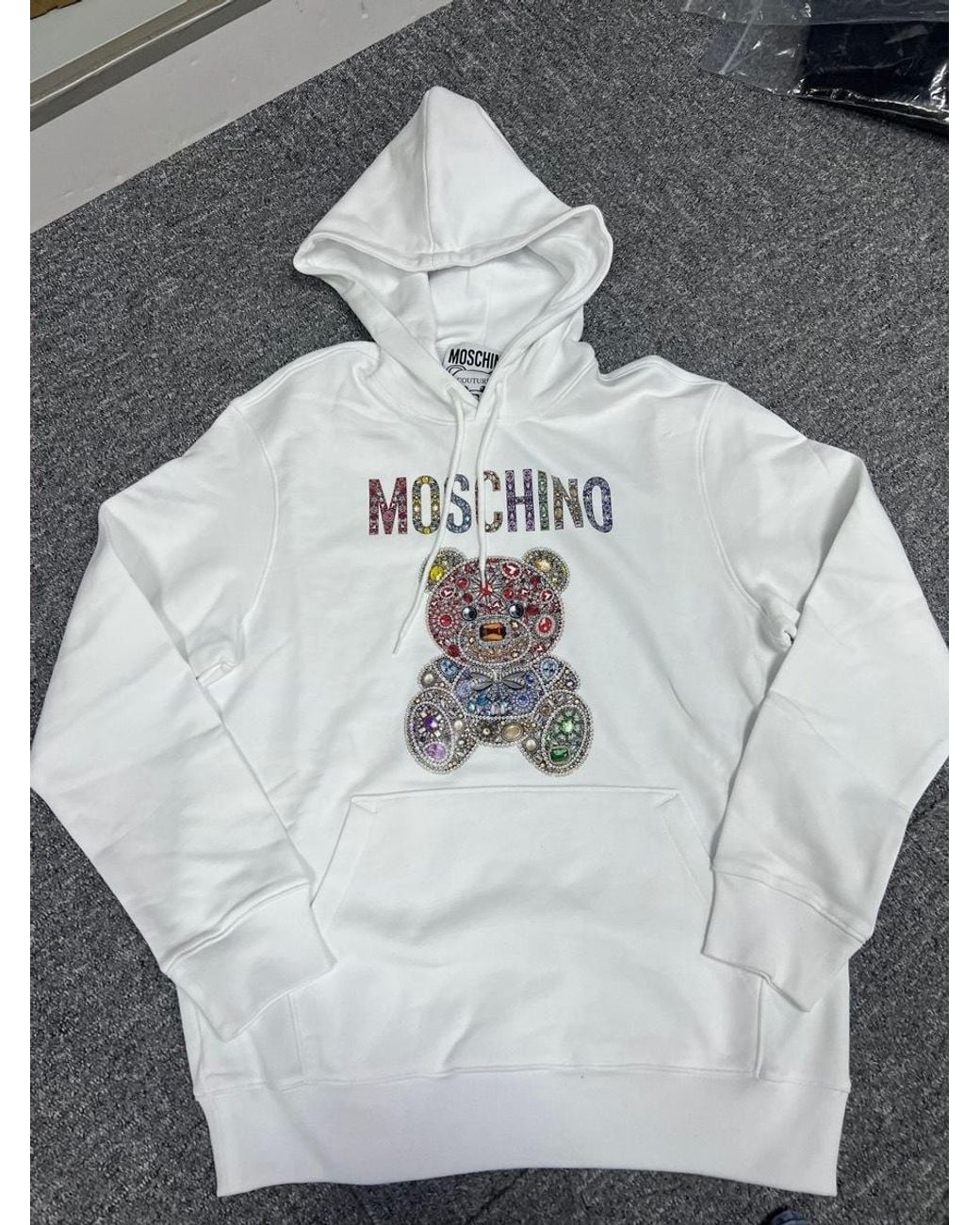 Moschino White Pull Rope Hooded Sweater