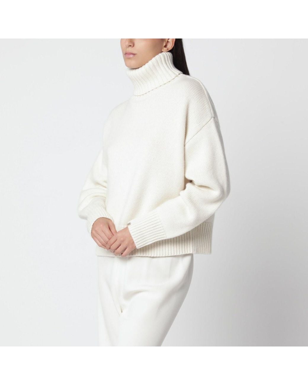 Extreme Cashmere White Long-Sleeved Cropped Sweater