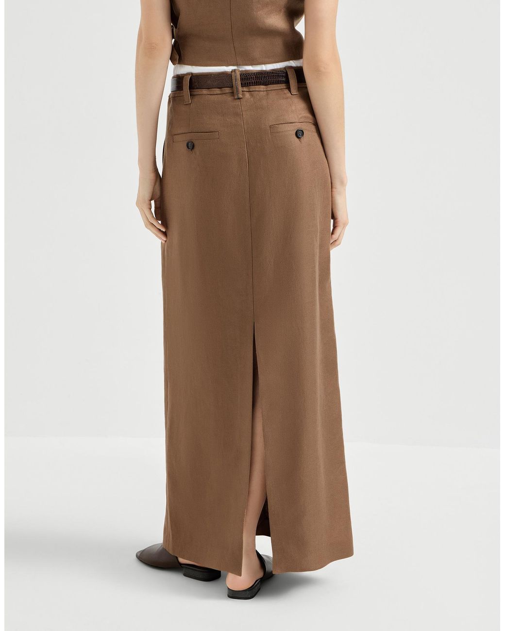 Brunello Cucinelli Brown Monili Detailed Midi Skirt