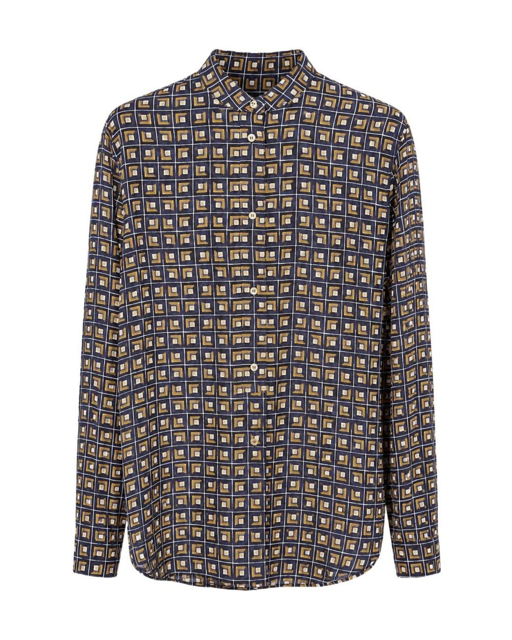 Aspesi Gray Geometric-Print Long-Sleeve Shirt