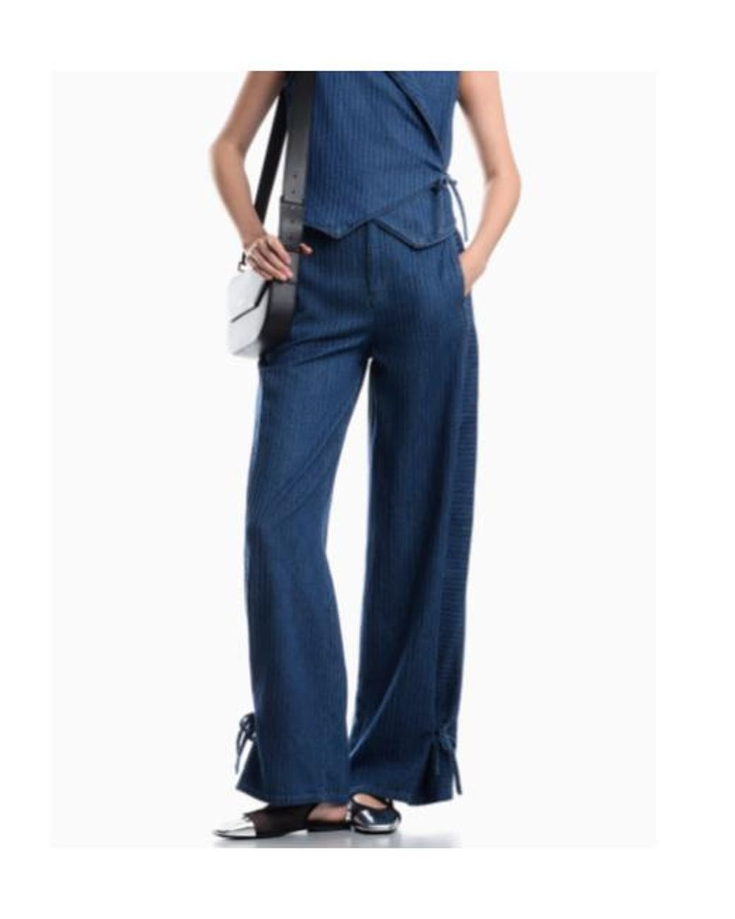 Emporio Armani Blue Herringbone-Pattern Tie-Fastening Jeans