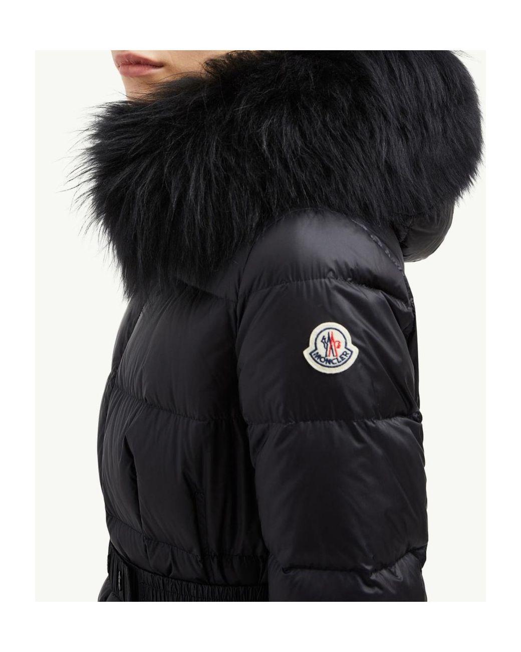 Moncler Black Boedic Hooded Shearling-Trimmed Long Down Jacket