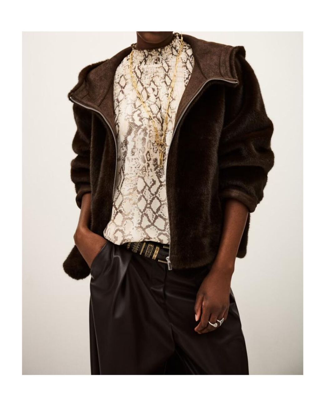 Ba&sh Black Pandy Faux Fur Hooded Jacket
