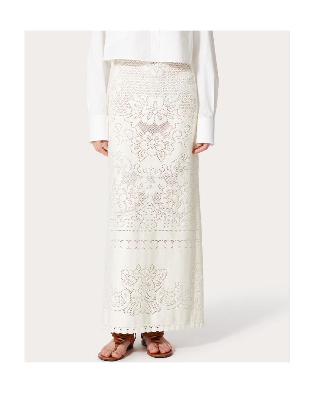 Valentino White High-Waisted Heavy Lace Skirt