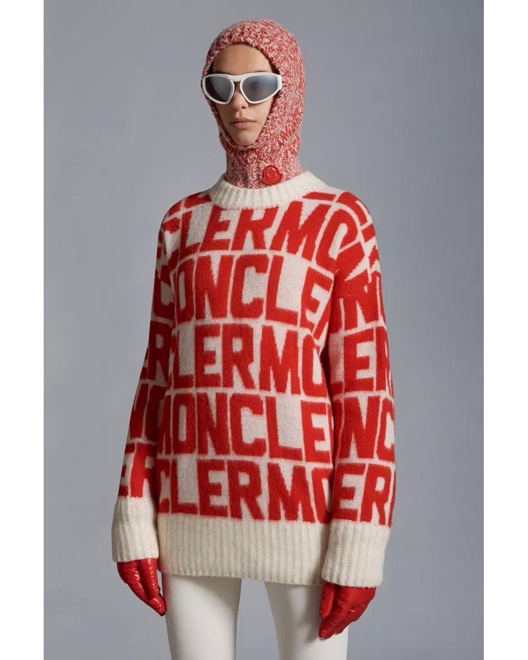Moncler Red All-Over Logo Intarsia Knit Sweater