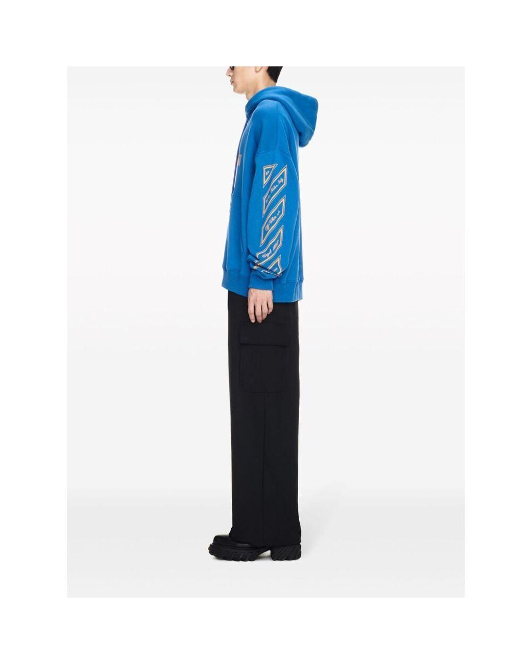 Off-White c/o Virgil Abloh Blue Logo Printed Drawstring Hoodie for men