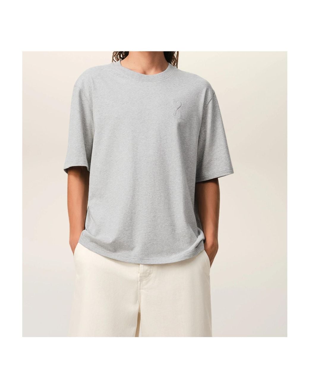 AMI Gray Ami De Coeur Short-Sleeved Crewneck T-Shirt for men