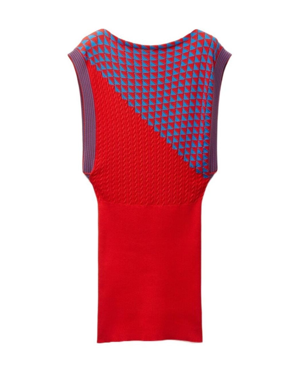 Versace Red Geometric Sleeveless Knitted Dress