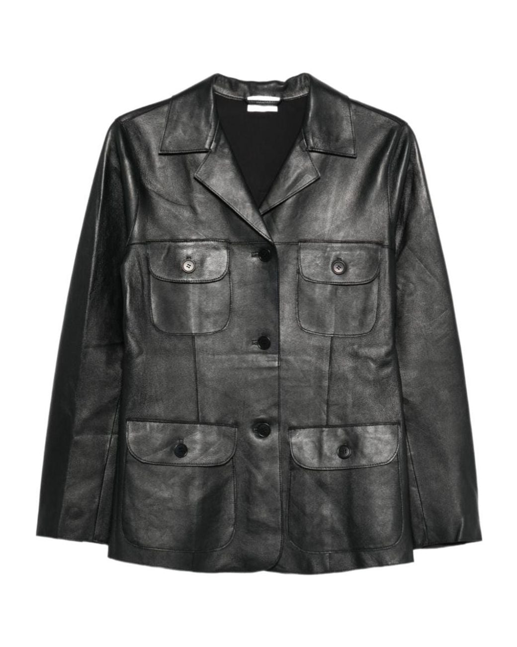 P.A.R.O.S.H. Black Single-Breasted Leather Blazer