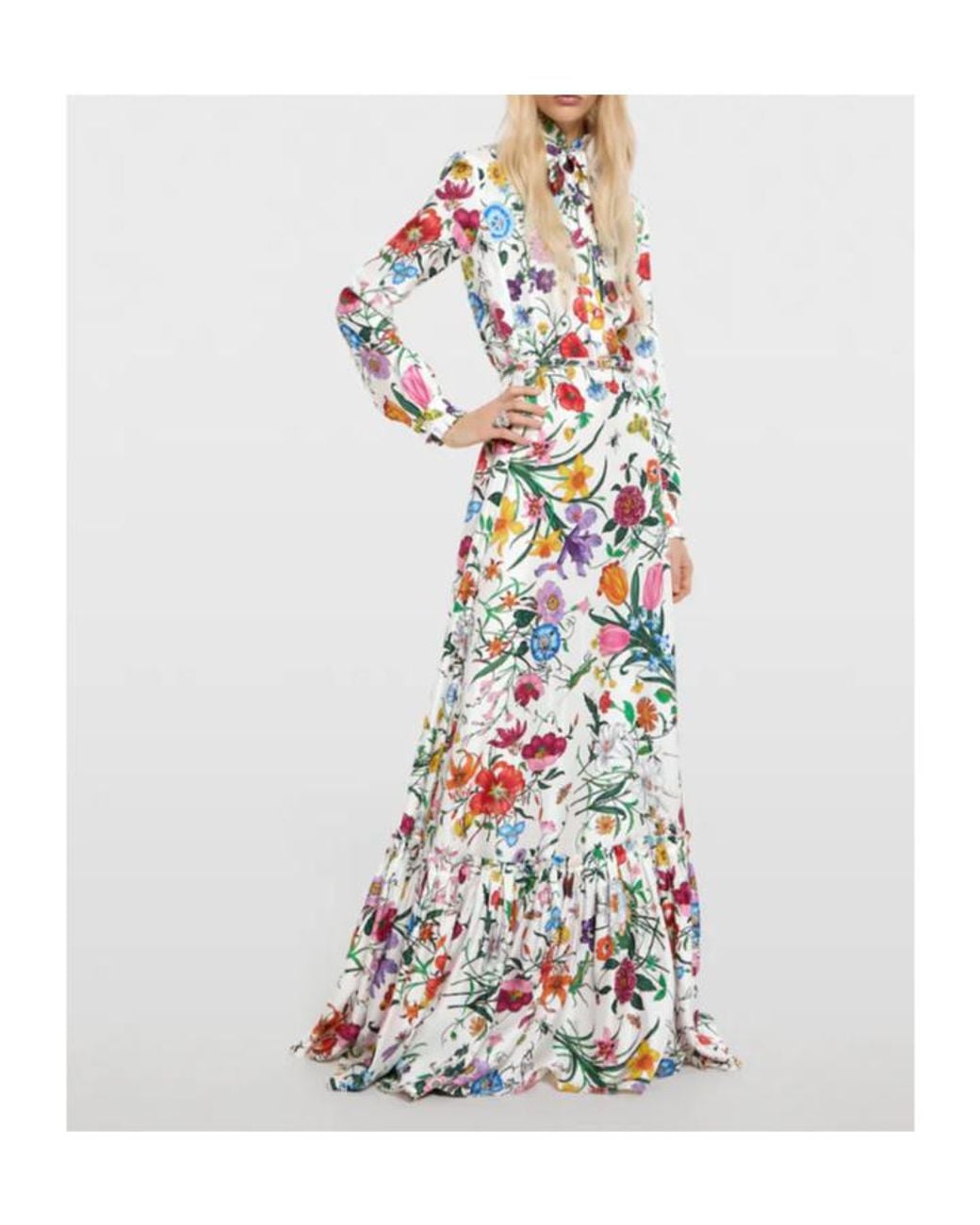 Gucci White Printed Twill Long Dress