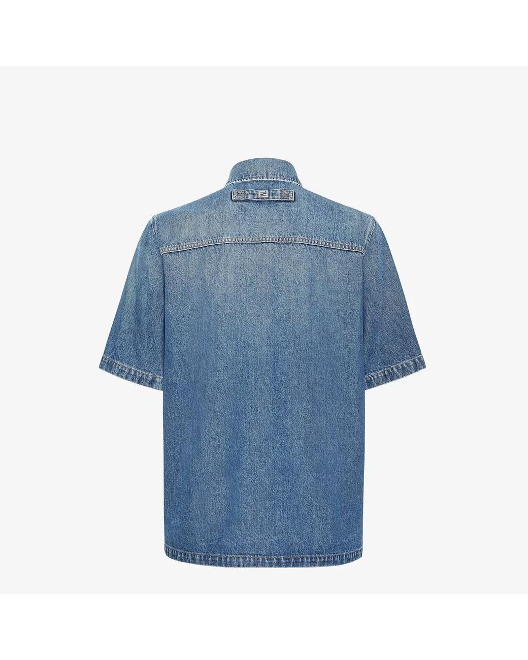 Fendi Blue Short-Sleeved Buttoned Denim Shirt for men
