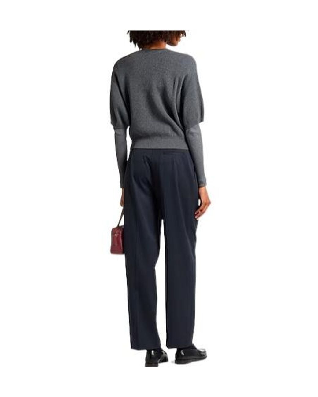 Brunello Cucinelli Gray Solidcolor Vneck Shortsleeve Knit Top