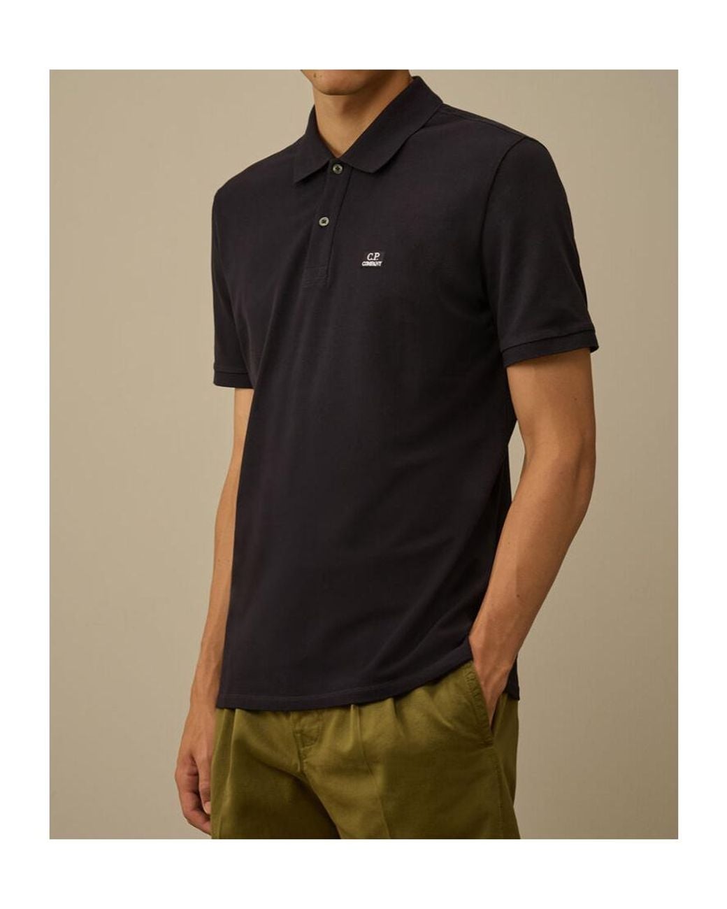 C P Company Black Logo Patch Short-Sleeved Polo Shirt for men