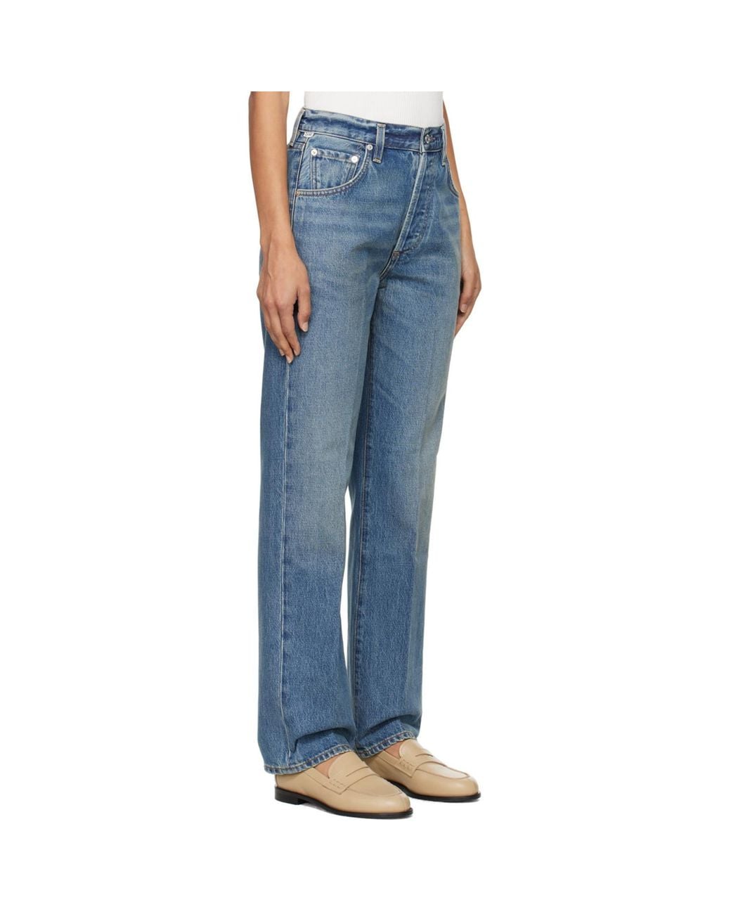 Citizens of Humanity Blue Baretta High-Rise Straight-Leg Organic Jeans