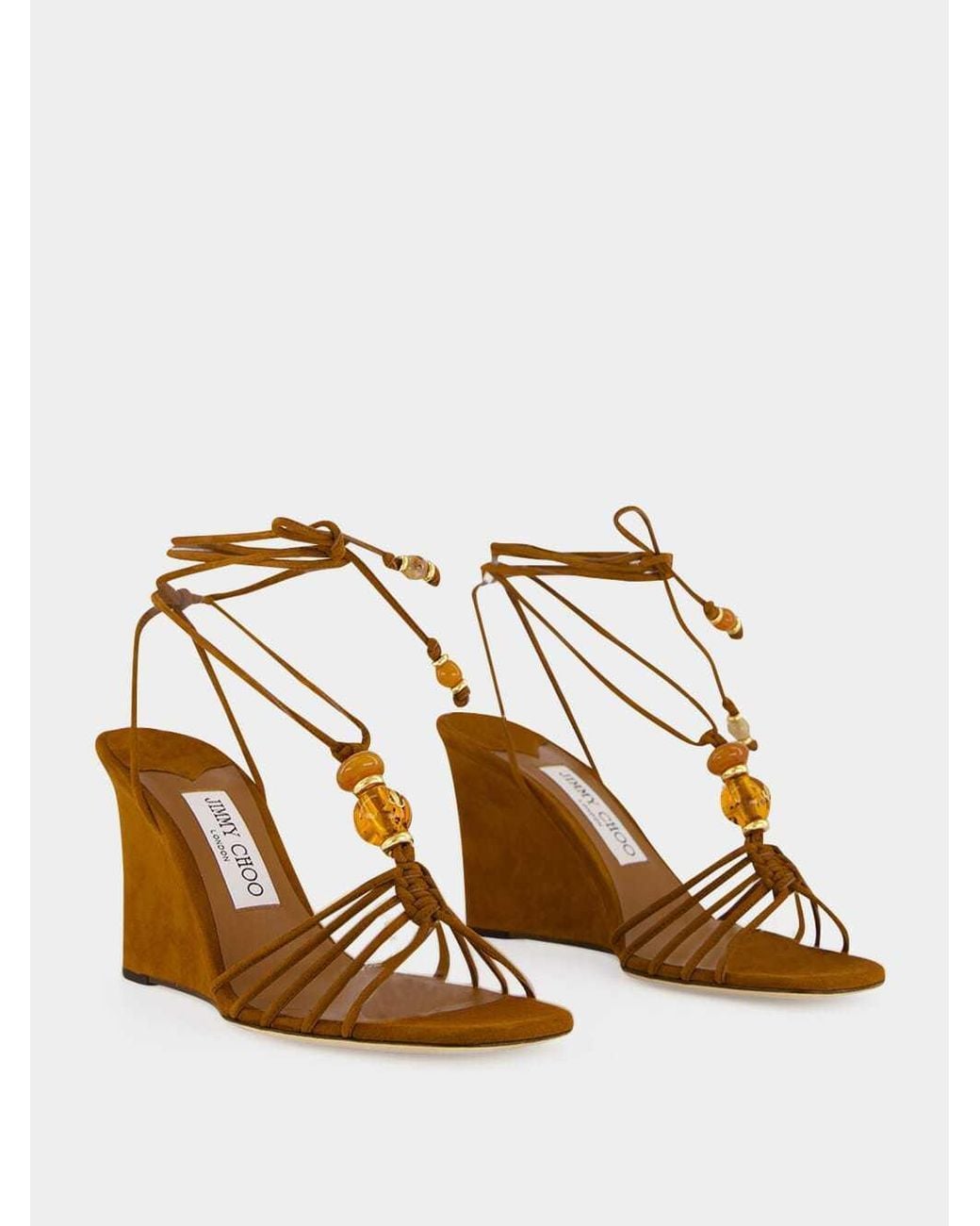 Jimmy Choo Metallic Lova Bead-Embellished Suede Wedge Sandals