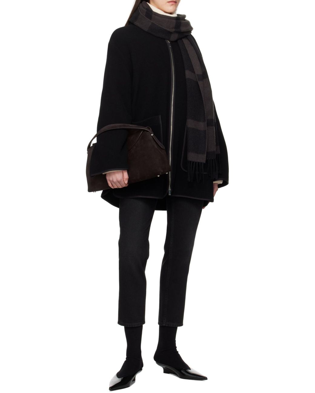 Totême Black Totême Monogram Jacquard Fringed-Edge Scarf