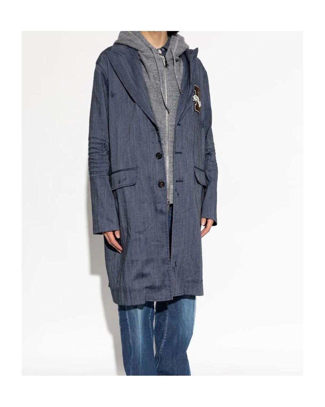 DSquared² Blue Hooded Logo-Patch Coat for men