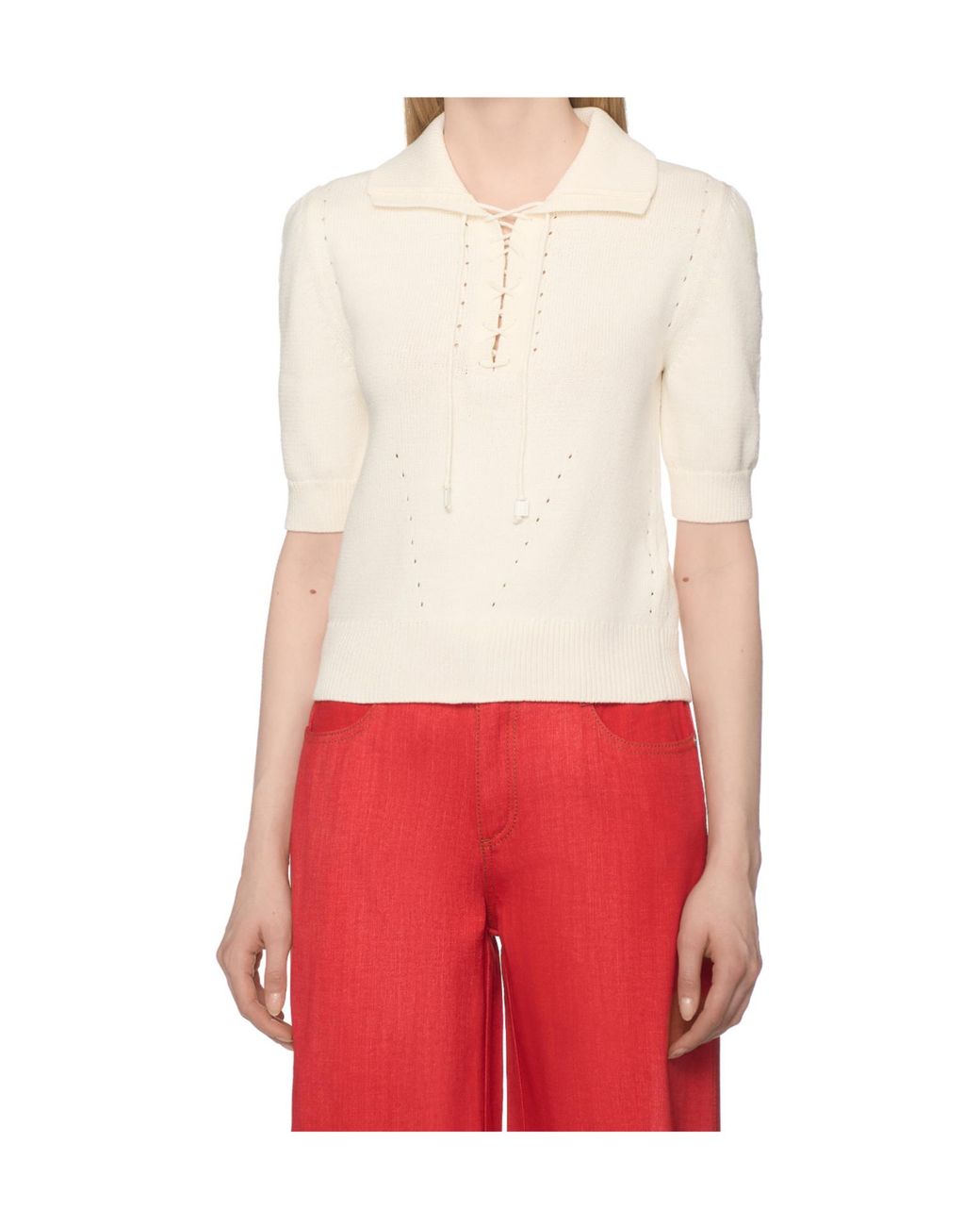 Ermanno Scervino White Lace-Up Perforated T-Shirt